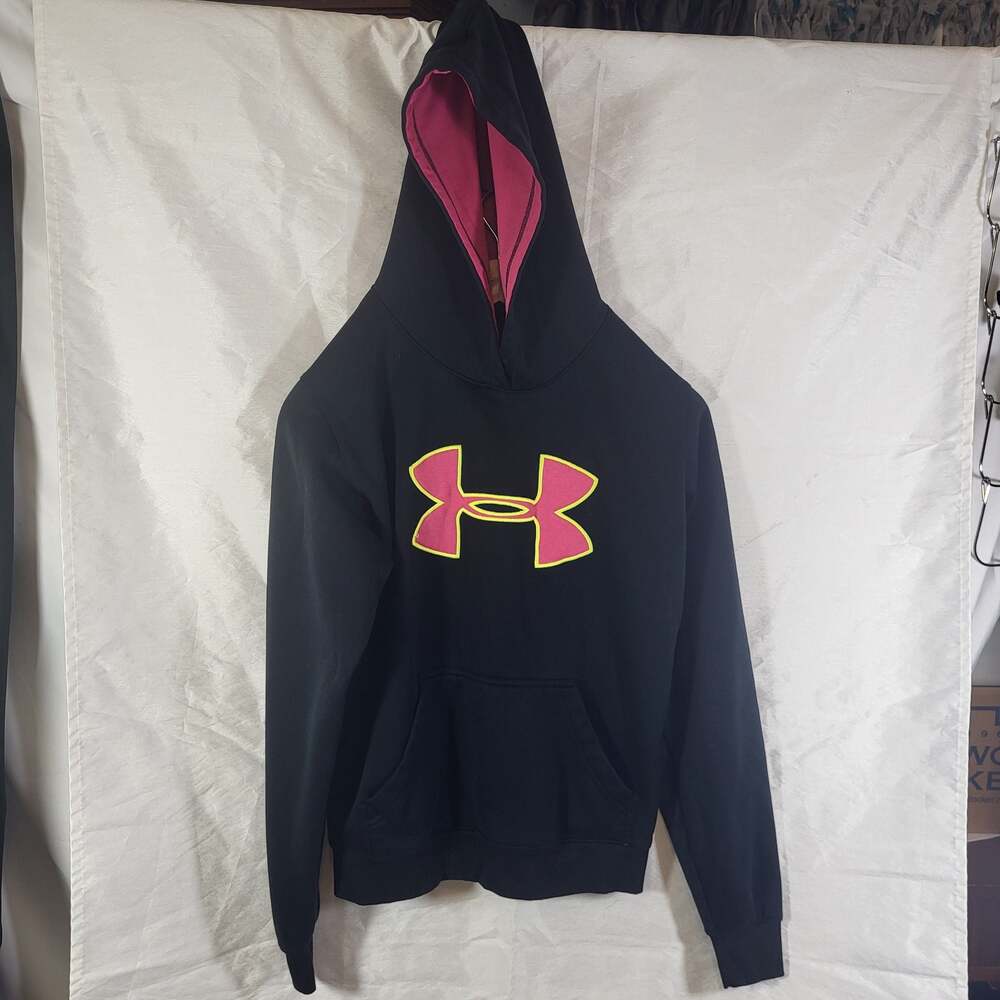 Retired Under Armour Big Logo Fleece Hoodie Black Pink Size Medium, 2011